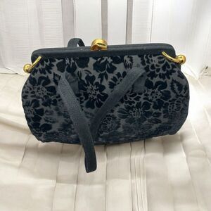 Vintage 1950s Black Flocked Velvet Handbag Alkay Inc NY Gold Frame